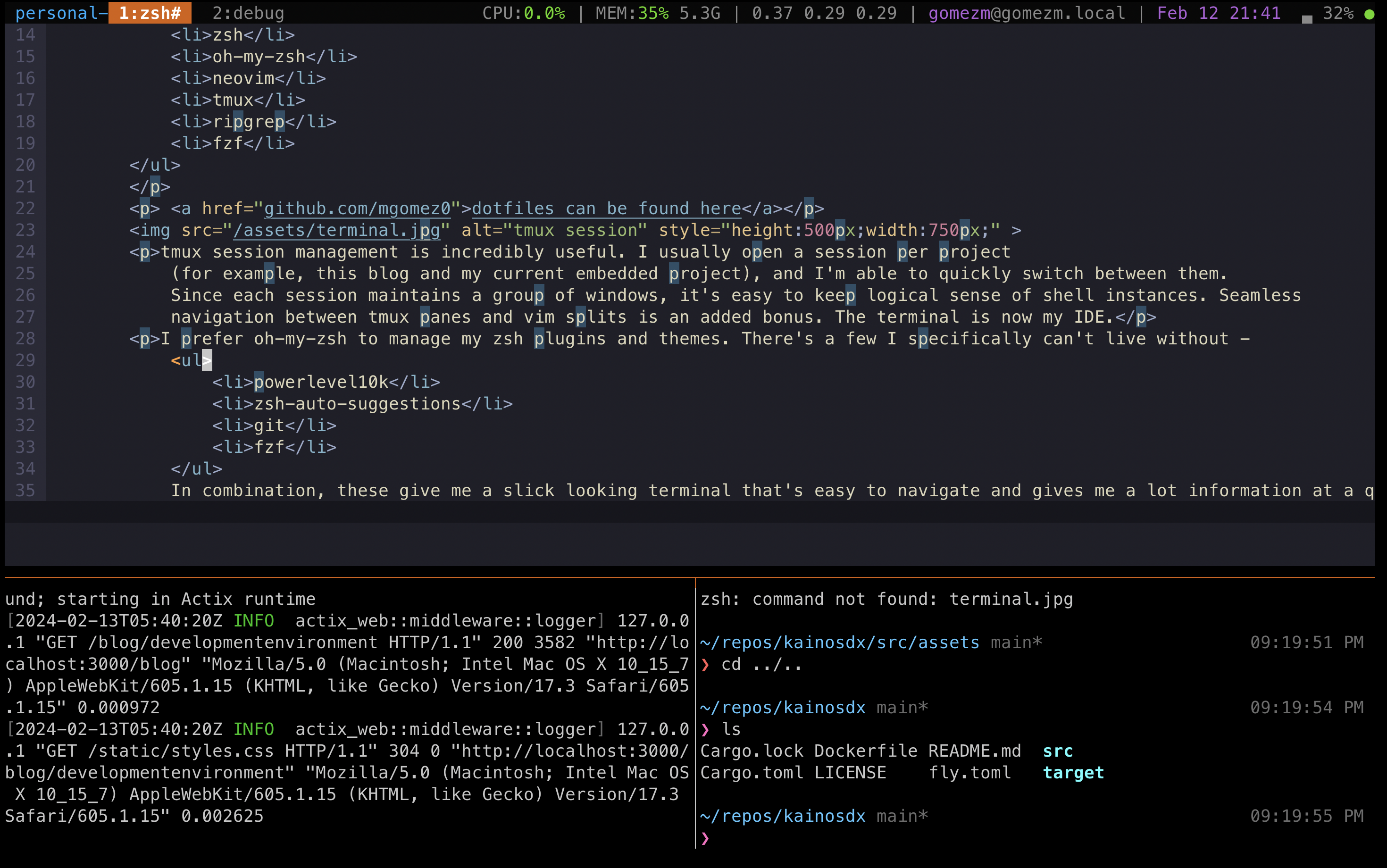 tmux session